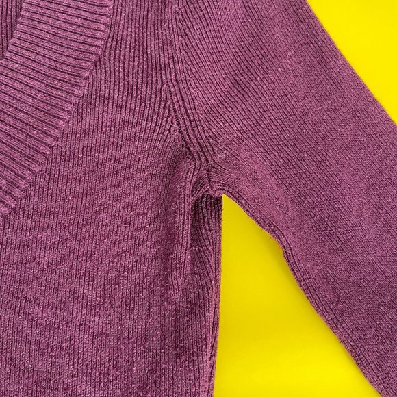 Express V-neck Knit Sweater, Eggplant Purple, Size S - Picture 5 of 8